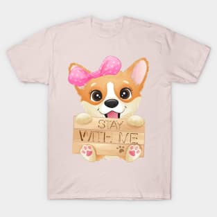 Cute little corgi holding a signboard tshirt T-Shirt